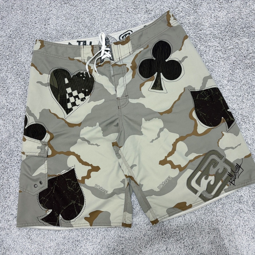 VTG Billabong Taj Burrow Boardshorts Playing Cards Poker Camo Surf Y2K Mens 38